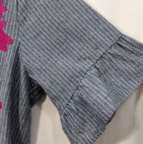 Entro Embroidered Floral Stripped Dress Women's M Blue Pink Boho Retro 90s Y2K - Picture 3 of 8